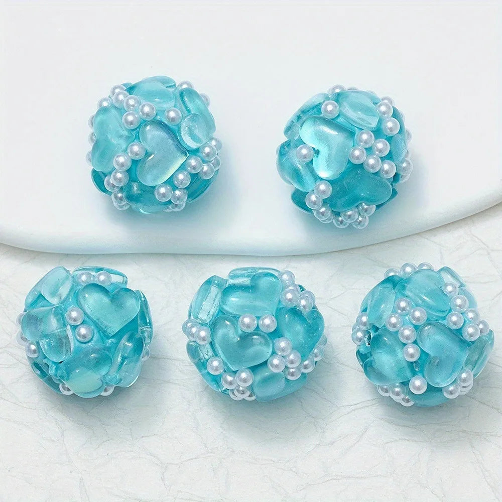 20pcs 20MM Heart Glass Rhinestones Pearls Polymer Clay Beads Round For Pen Decorate DIY Jewelry Keychain Necklace Making