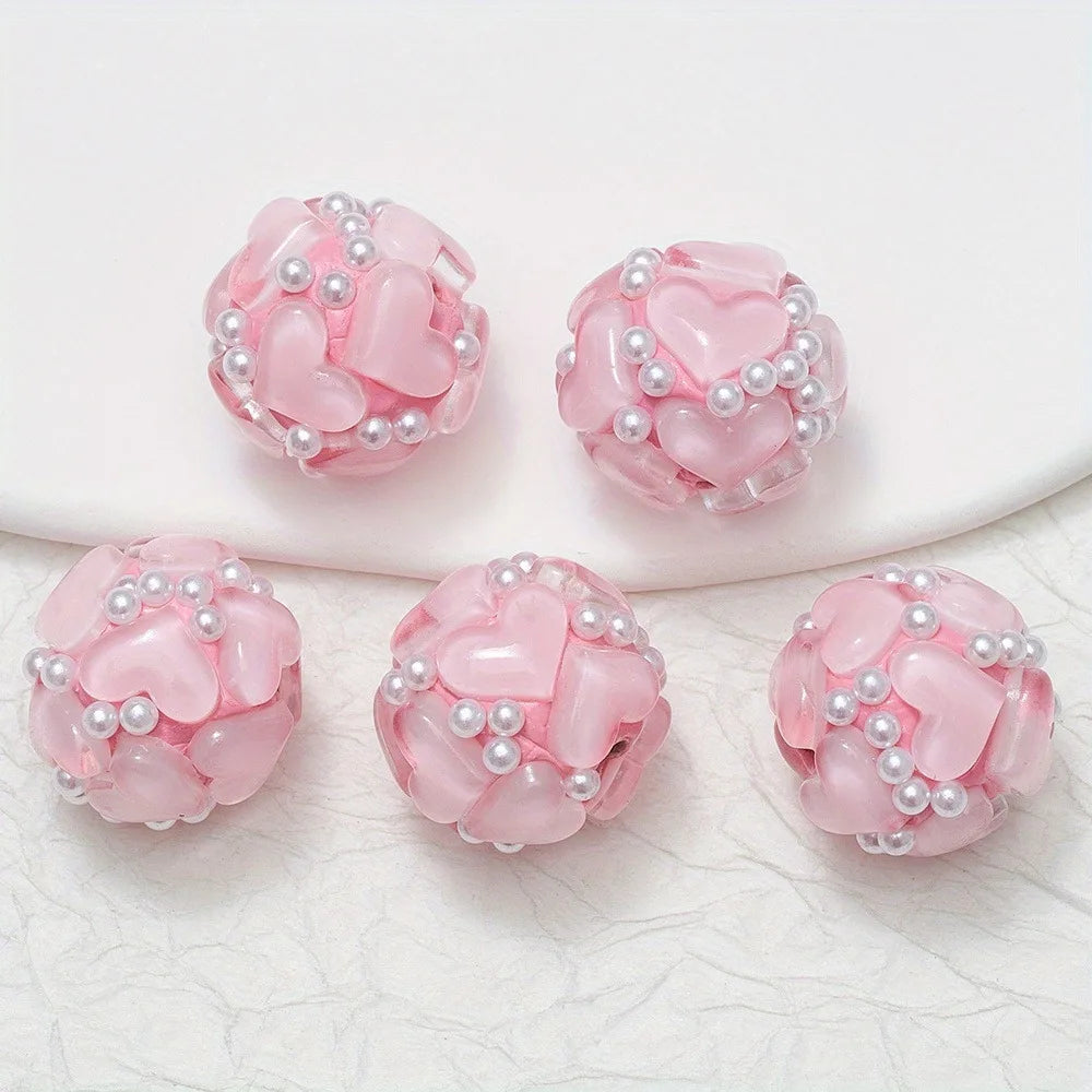 20pcs 20MM Heart Glass Rhinestones Pearls Polymer Clay Beads Round For Pen Decorate DIY Jewelry Keychain Necklace Making