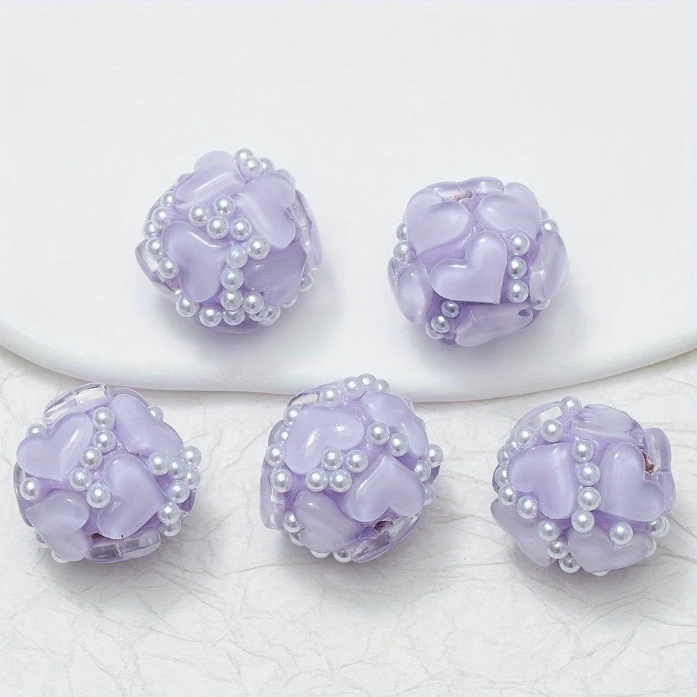 20pcs 20MM Heart Glass Rhinestones Pearls Polymer Clay Beads Round For Pen Decorate DIY Jewelry Keychain Necklace Making