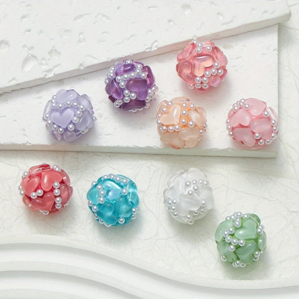 20pcs 20MM Heart Glass Rhinestones Pearls Polymer Clay Beads Round For Pen Decorate DIY Jewelry Keychain Necklace Making