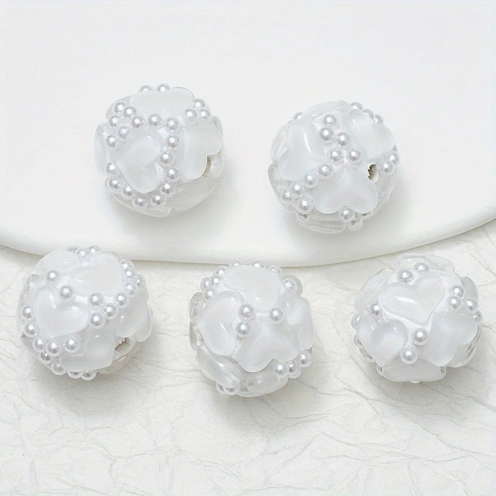 20pcs 20MM Heart Glass Rhinestones Pearls Polymer Clay Beads Round For Pen Decorate DIY Jewelry Keychain Necklace Making