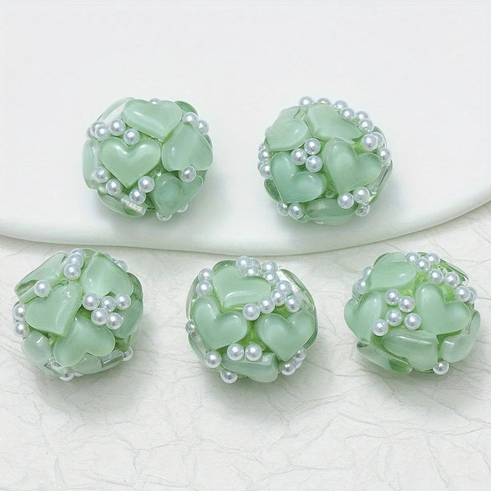 20pcs 20MM Heart Glass Rhinestones Pearls Polymer Clay Beads Round For Pen Decorate DIY Jewelry Keychain Necklace Making