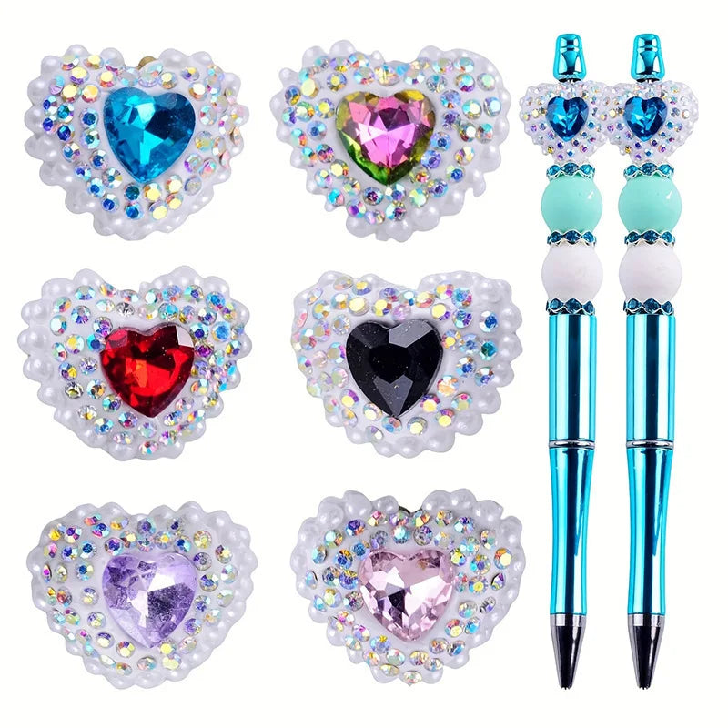 20pcs Heart Polymer Clay Beads Love Heart Glass Crystal Rhinestones Pearl,for Pen Decorate DIY Jewelry Keychain Necklace Making