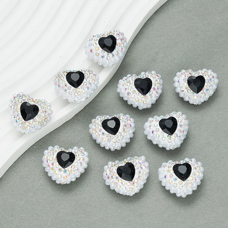 20pcs Heart Polymer Clay Beads Love Heart Glass Crystal Rhinestones Pearl,for Pen Decorate DIY Jewelry Keychain Necklace Making