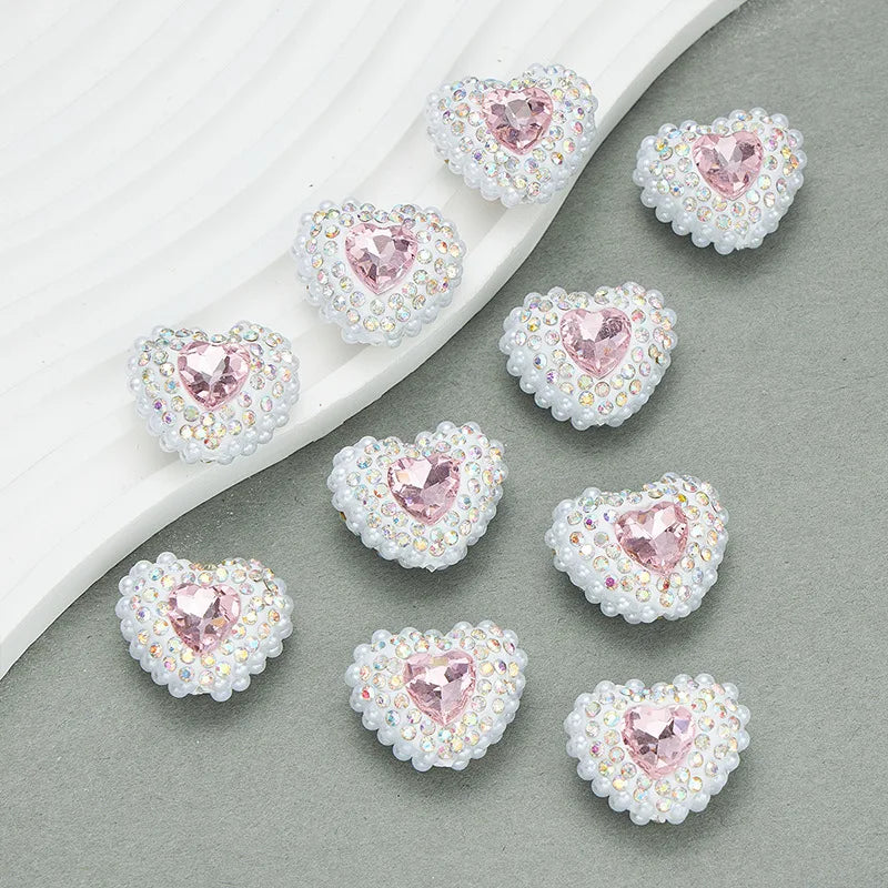 20pcs Heart Polymer Clay Beads Love Heart Glass Crystal Rhinestones Pearl,for Pen Decorate DIY Jewelry Keychain Necklace Making