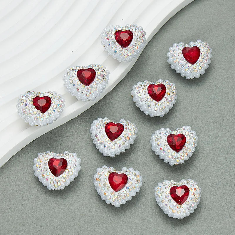 20pcs Heart Polymer Clay Beads Love Heart Glass Crystal Rhinestones Pearl,for Pen Decorate DIY Jewelry Keychain Necklace Making