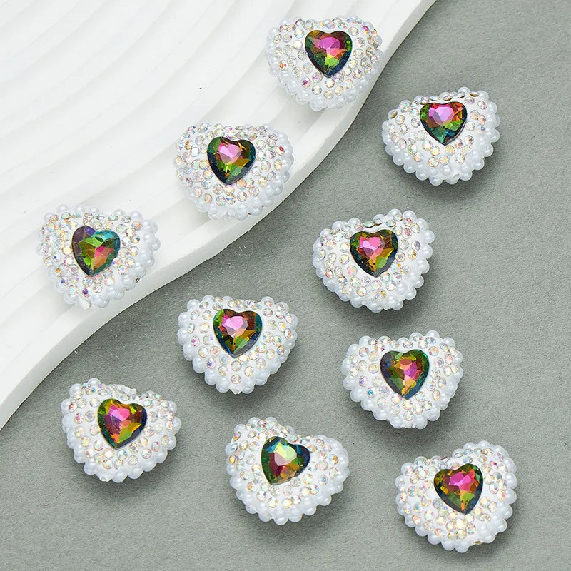20pcs Heart Polymer Clay Beads Love Heart Glass Crystal Rhinestones Pearl,for Pen Decorate DIY Jewelry Keychain Necklace Making