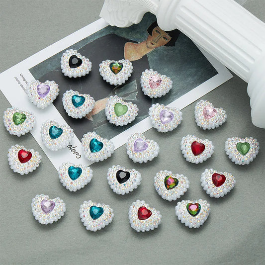 20pcs Heart Polymer Clay Beads Love Heart Glass Crystal Rhinestones Pearl,for Pen Decorate DIY Jewelry Keychain Necklace Making