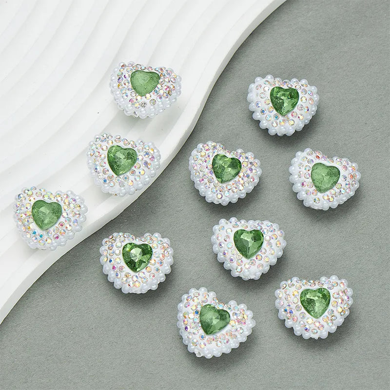 20pcs Heart Polymer Clay Beads Love Heart Glass Crystal Rhinestones Pearl,for Pen Decorate DIY Jewelry Keychain Necklace Making