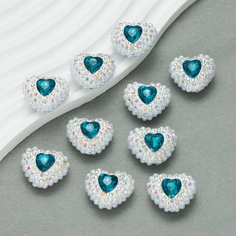 20pcs Heart Polymer Clay Beads Love Heart Glass Crystal Rhinestones Pearl,for Pen Decorate DIY Jewelry Keychain Necklace Making