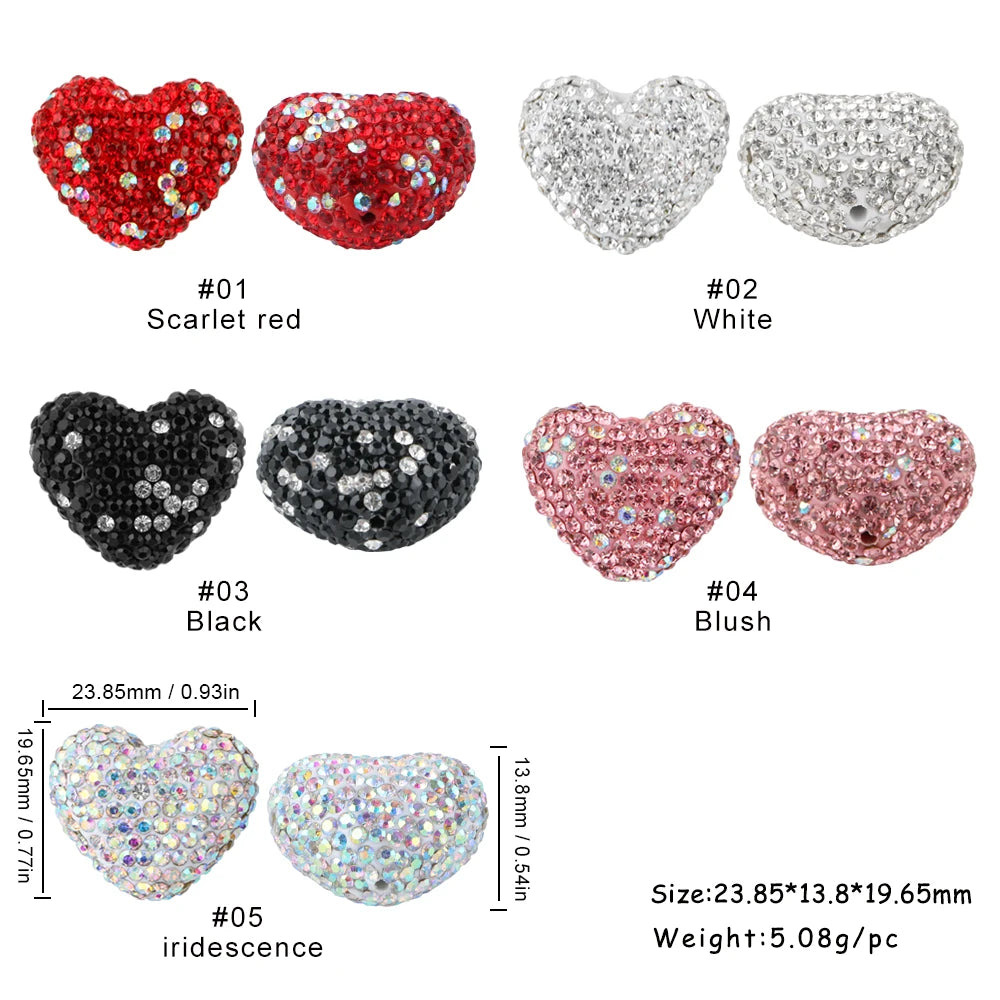 3pcs Love Crystal Rhinestones Colorful Bow Classic Straight Hole Beads DIY Phone Keychain Necklace Accessories