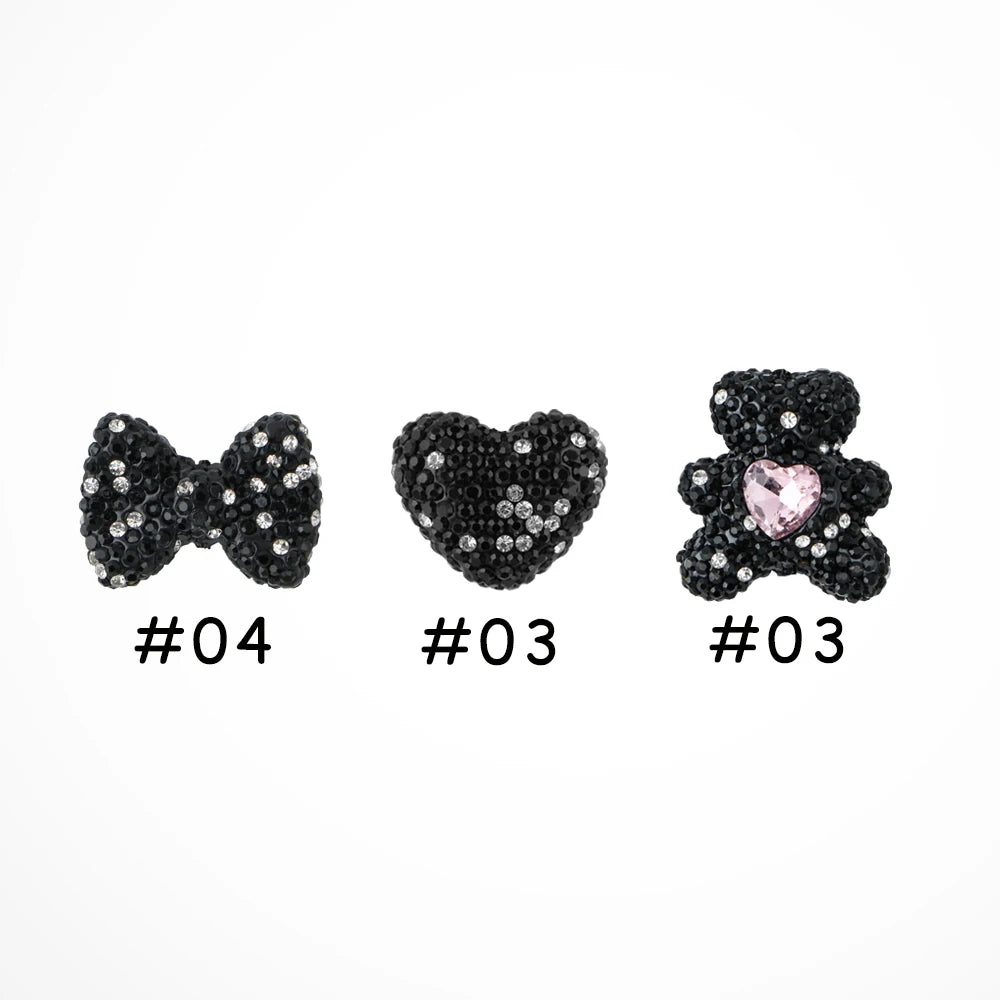 3pcs Love Crystal Rhinestones Colorful Bow Classic Straight Hole Beads DIY Phone Keychain Necklace Accessories