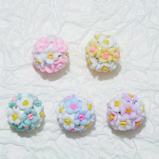 20pcs Resin Flower Cluster Round Flower Balls Polymer Clay Beads For DIY Pen Decorate Phone Chain Jewelry Accessories Making