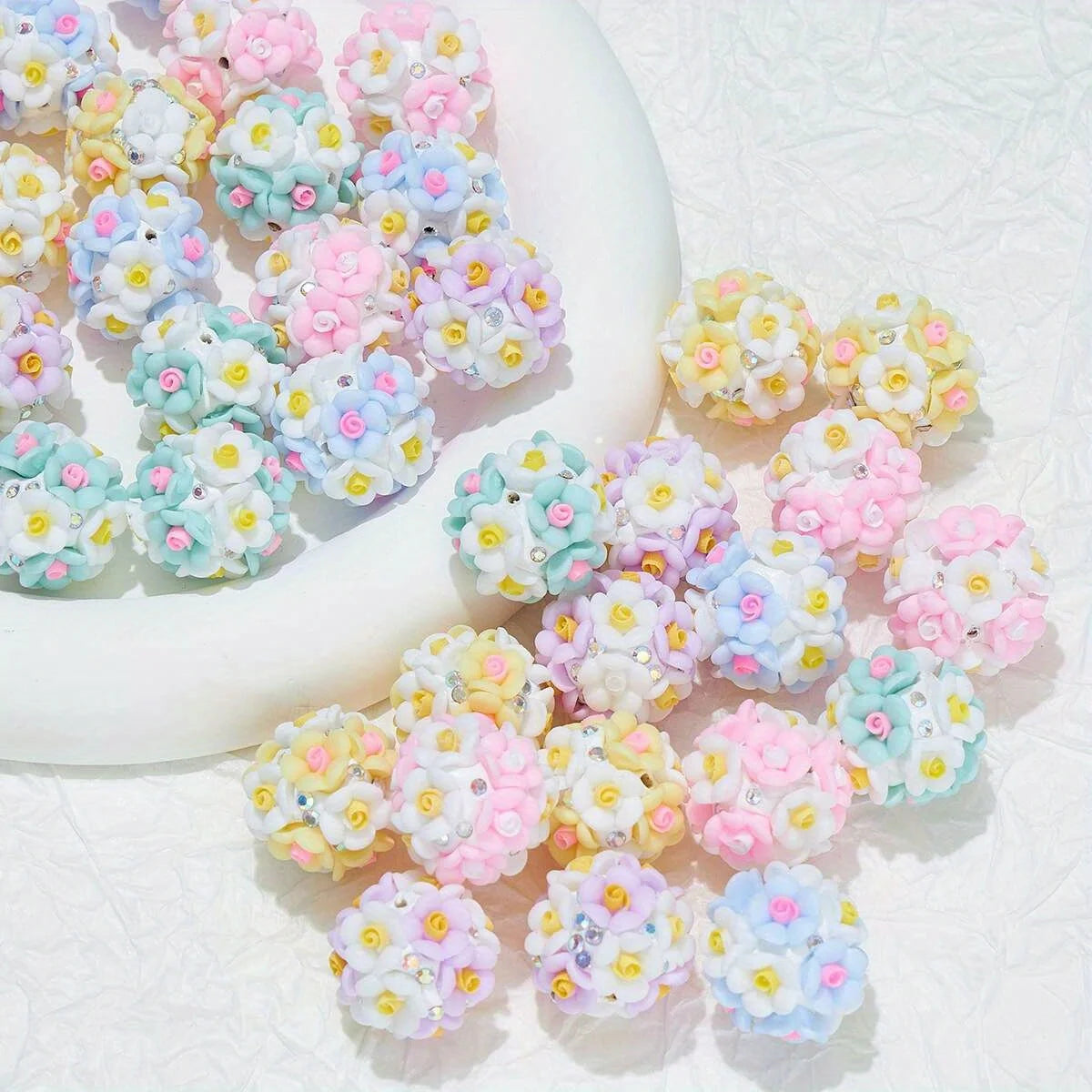 20pcs Resin Flower Cluster Round Flower Balls Polymer Clay Beads For DIY Pen Decorate Phone Chain Jewelry Accessories Making