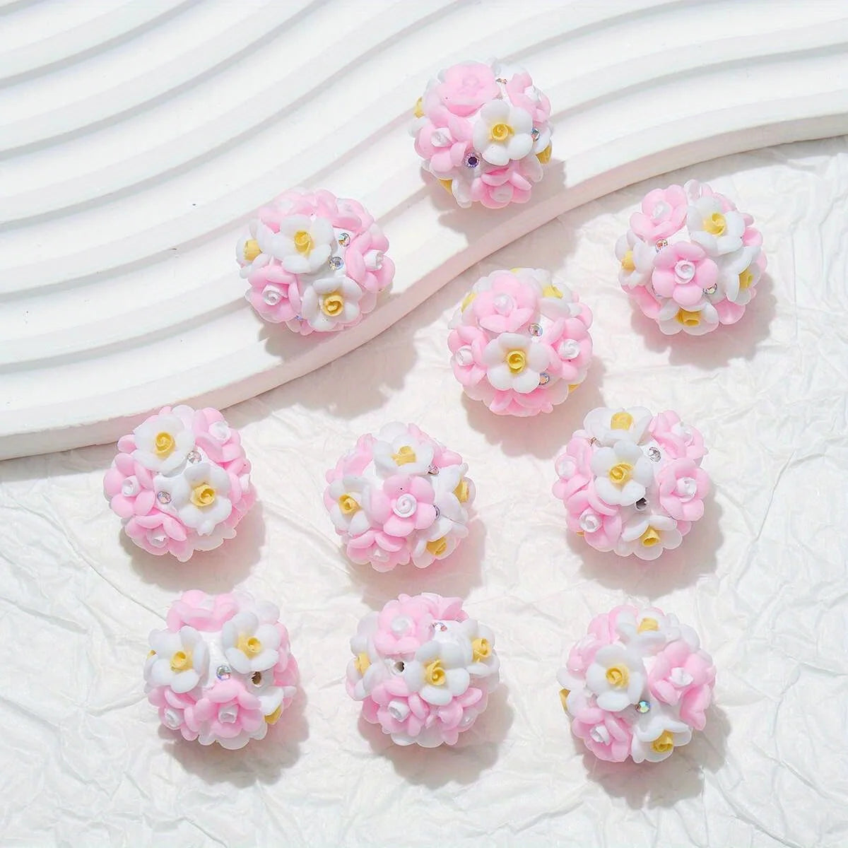 20pcs Resin Flower Cluster Round Flower Balls Polymer Clay Beads For DIY Pen Decorate Phone Chain Jewelry Accessories Making
