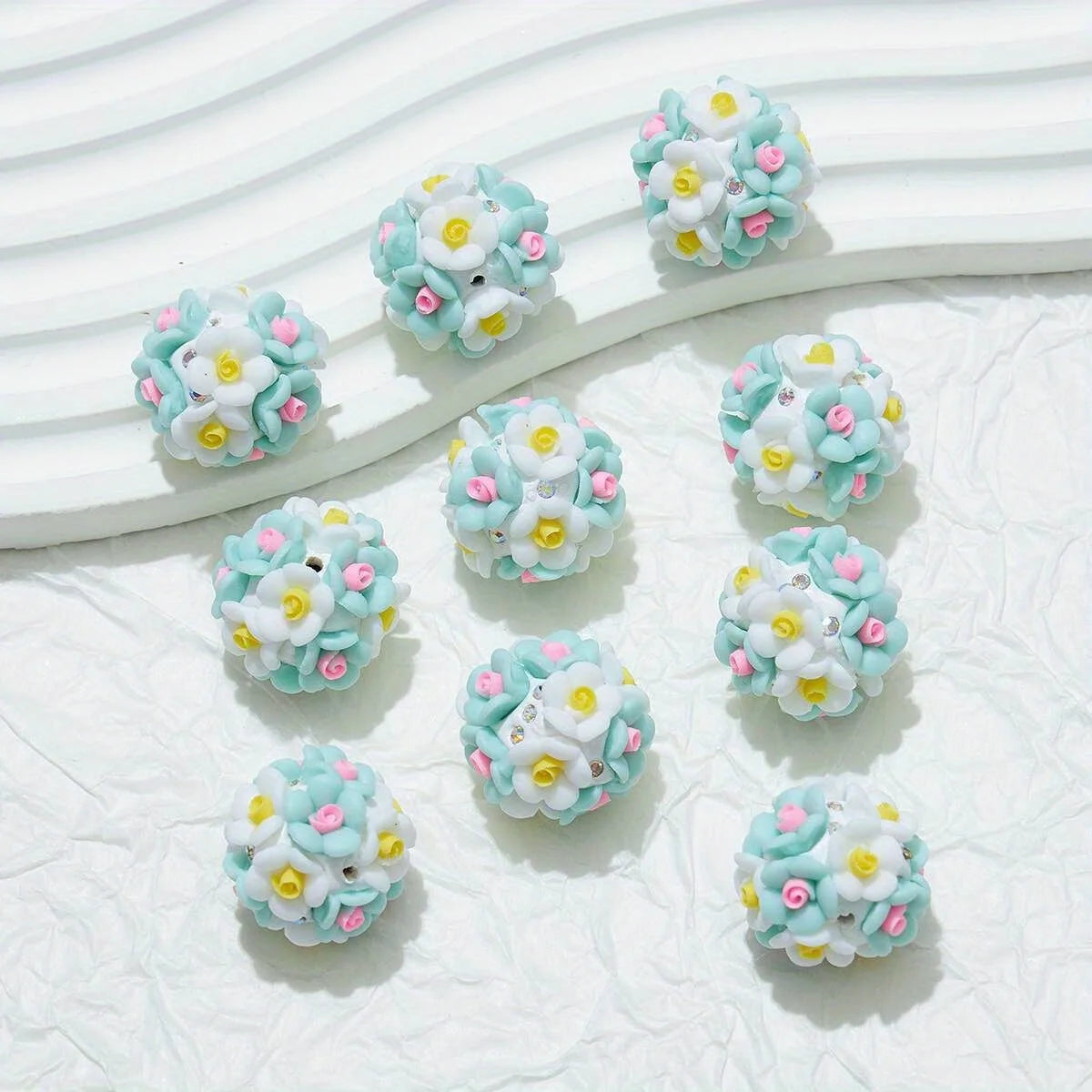 20pcs Resin Flower Cluster Round Flower Balls Polymer Clay Beads For DIY Pen Decorate Phone Chain Jewelry Accessories Making