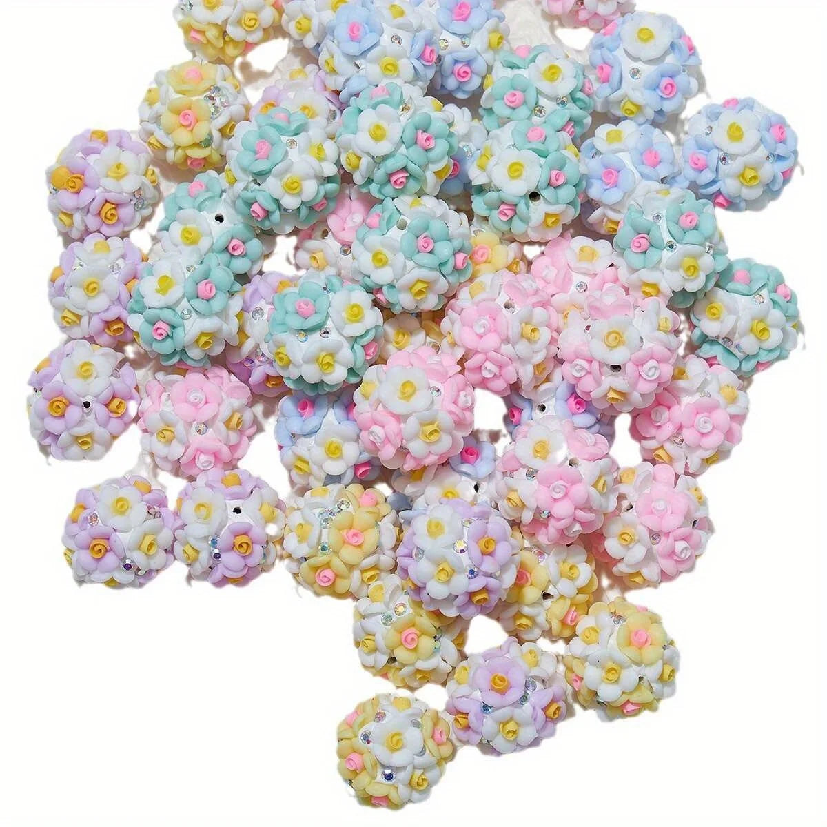 20pcs Resin Flower Cluster Round Flower Balls Polymer Clay Beads For DIY Pen Decorate Phone Chain Jewelry Accessories Making