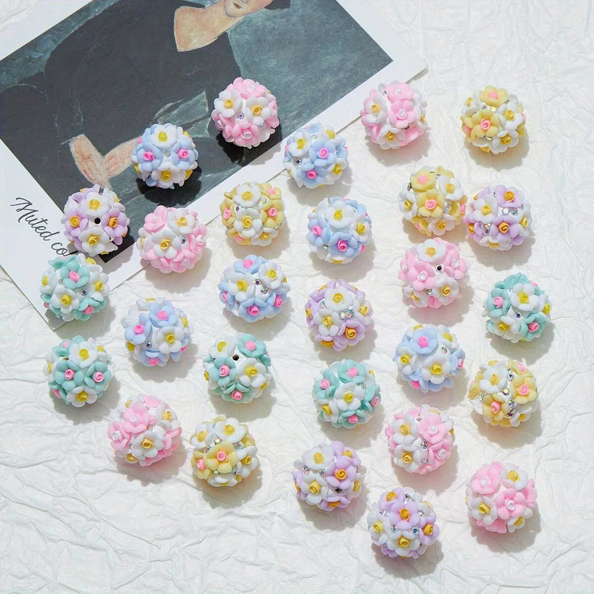 20pcs Resin Flower Cluster Round Flower Balls Polymer Clay Beads For DIY Pen Decorate Phone Chain Jewelry Accessories Making