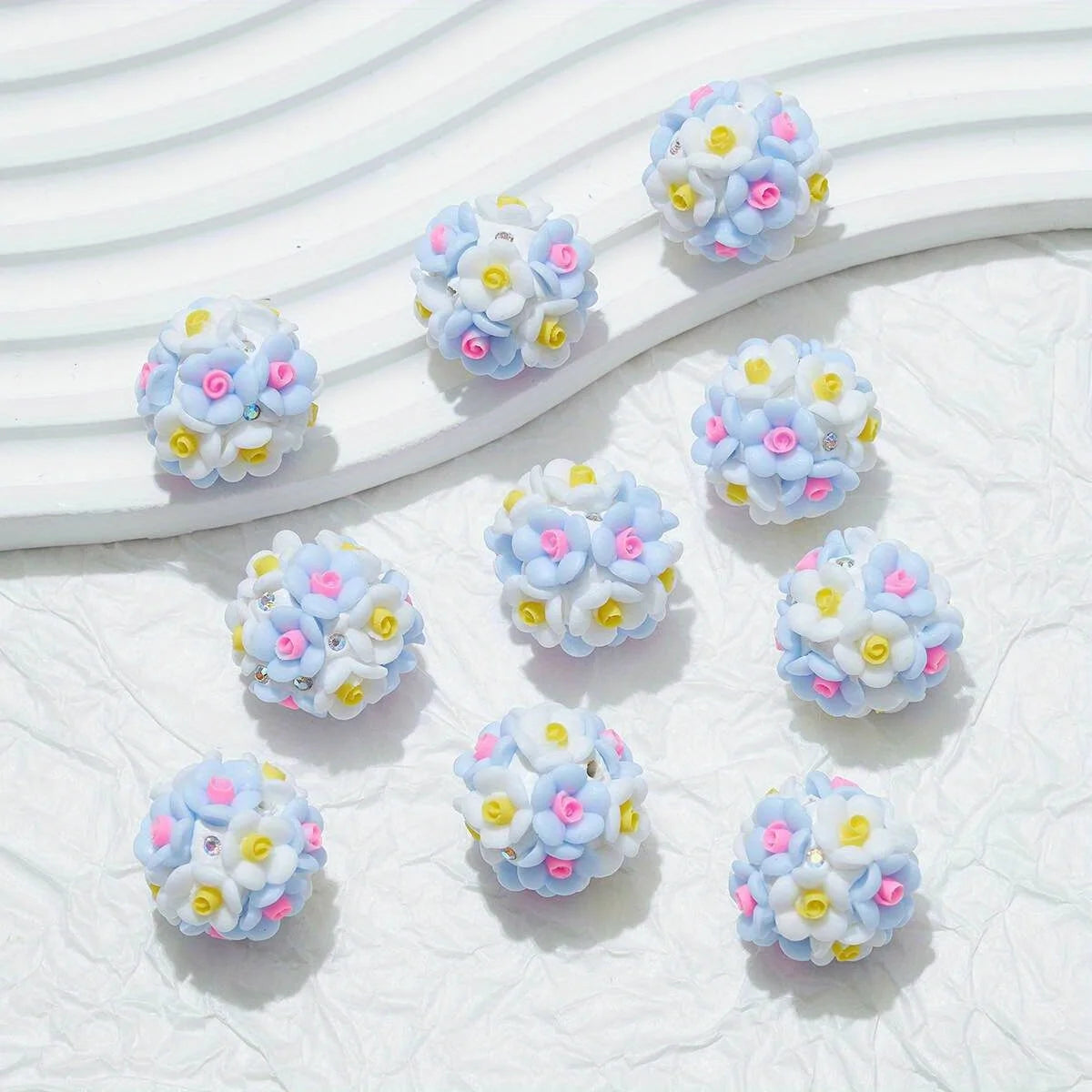 20pcs Resin Flower Cluster Round Flower Balls Polymer Clay Beads For DIY Pen Decorate Phone Chain Jewelry Accessories Making