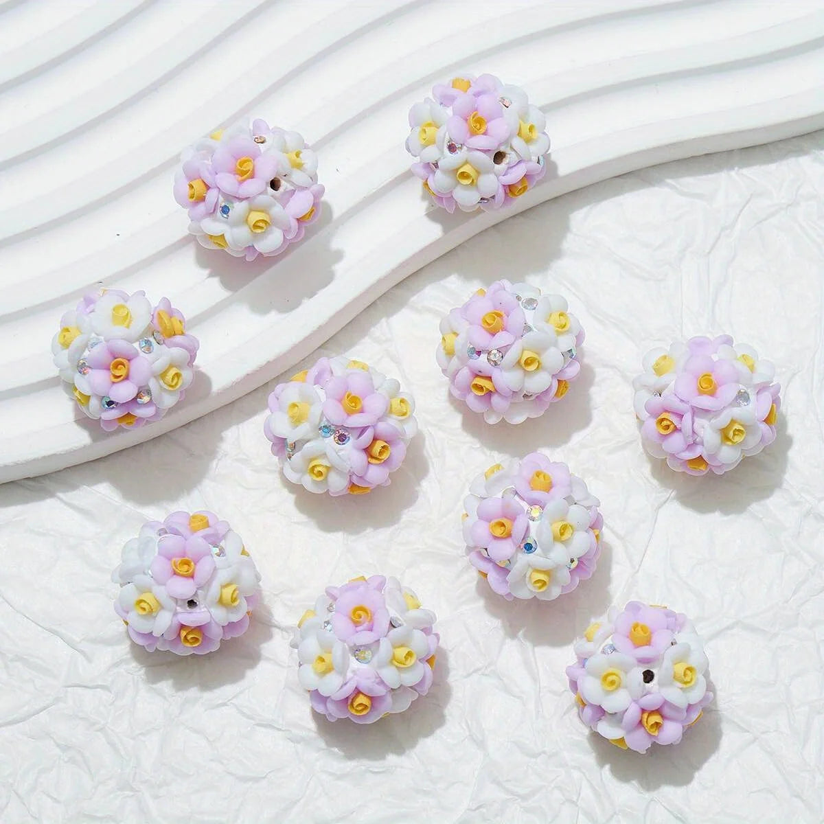 20pcs Resin Flower Cluster Round Flower Balls Polymer Clay Beads For DIY Pen Decorate Phone Chain Jewelry Accessories Making