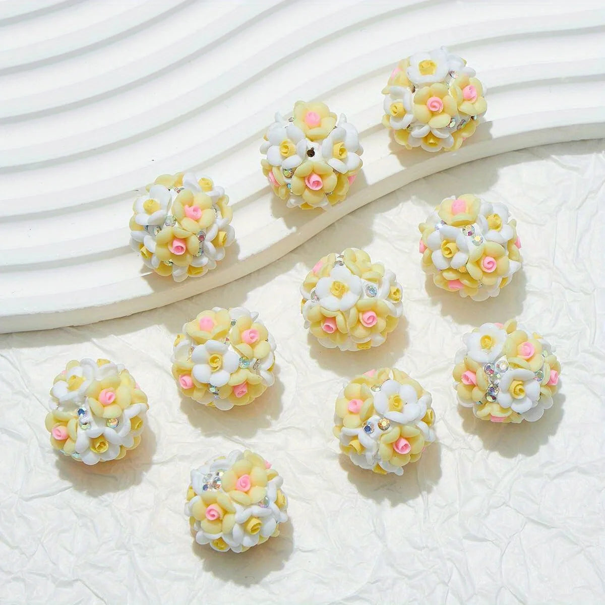 20pcs Resin Flower Cluster Round Flower Balls Polymer Clay Beads For DIY Pen Decorate Phone Chain Jewelry Accessories Making