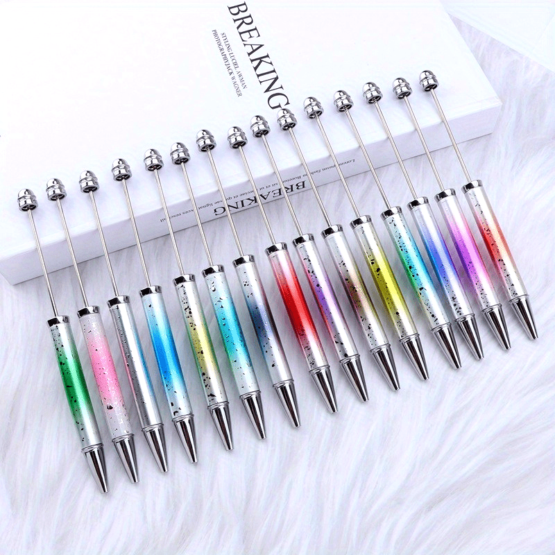 15pcs, 15pcs DIY Beadable Pens UV Electroplated Starry Sequins Gradient Bead Ballpoint Pens Handmade Bead Gift Pens