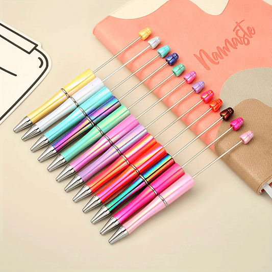 7pcs/12pcs, 7pcs/12pcs Beadable Pens - Uv Electroplated Gradient Colors, DIY Crafting, Medium Point, Twist Closure, Oval Shape - Perfect for Daily Office Use
