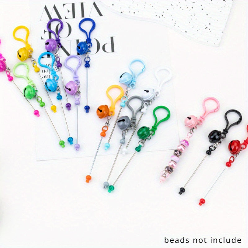 15pcs DIY Bead Bell Keychain Candy Colored Keychain Bag Decoration Cute Pendant Personalized Keychain