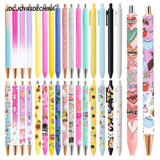 48/24pcs Creative Press Multi-Color UV DTF Pen Blanks Spray Glue Pen With Glitter And Gradient Colors For Wraps Metal & Plastic Versions Office Writing Candy Color Ballpoint Pen