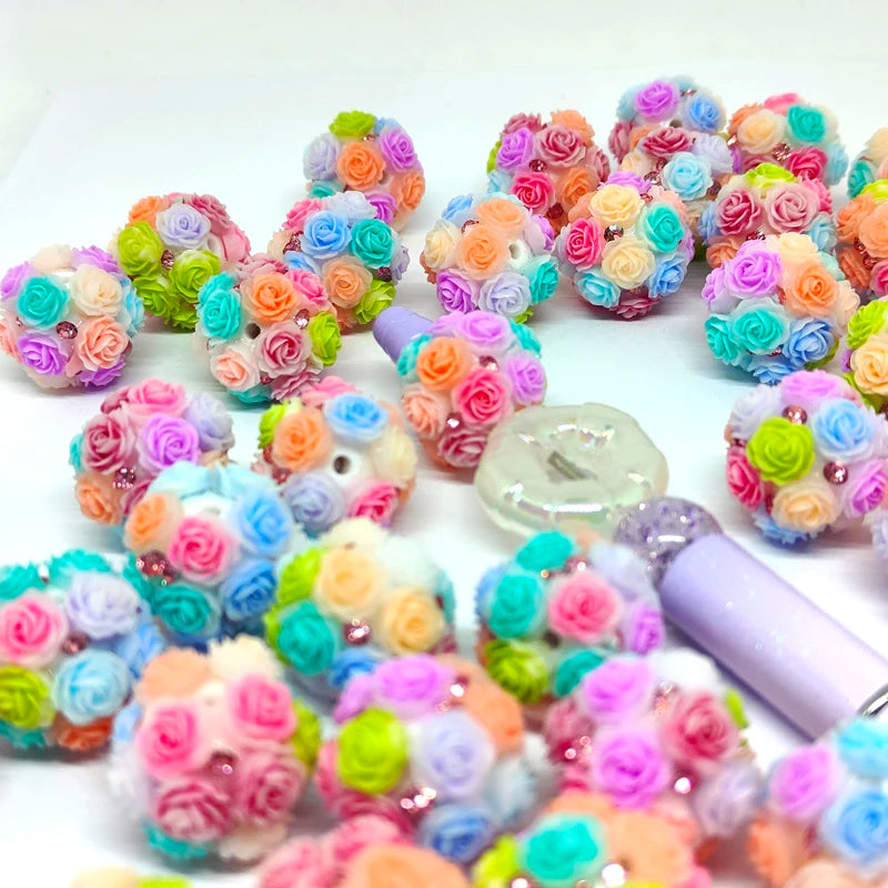 25pcs 20mm Straight Hole Flower Ball beads Rose Color for Pen DIY Jewelry Accessories
