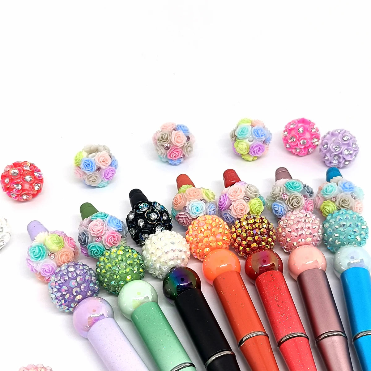 25pcs 20mm Straight Hole Flower Ball beads Rose Color for Pen DIY Jewelry Accessories