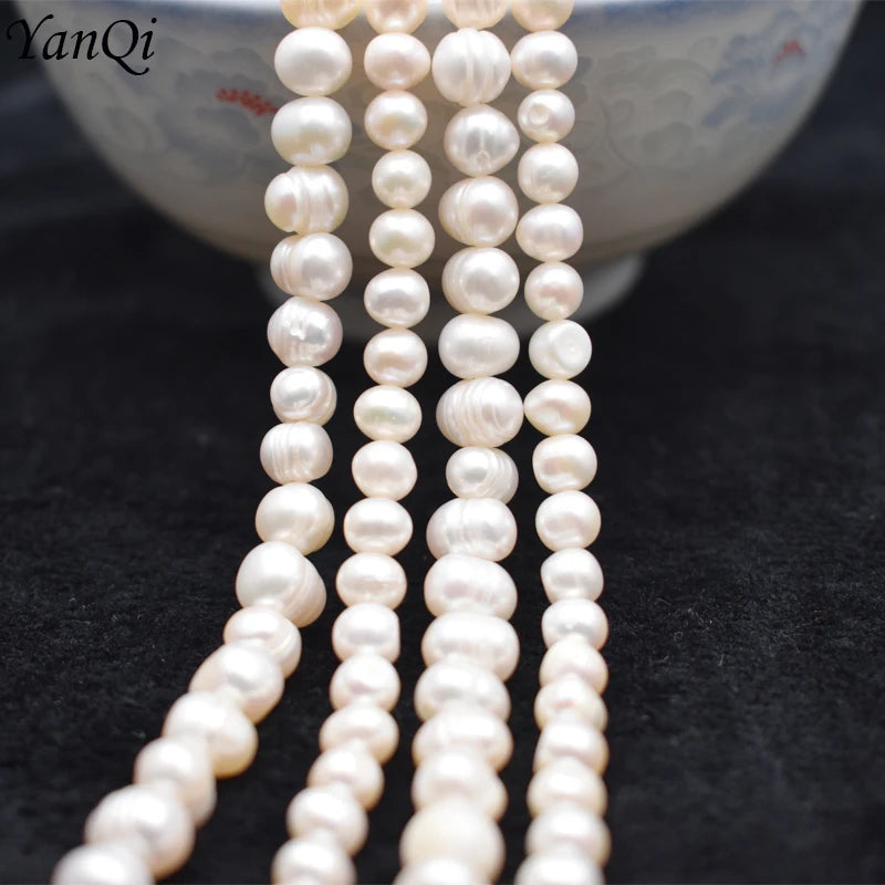 5-6/7-8mm White Freshwater Pearl Baroque Natural Stone Beads Bracelet Jewelry DIY Strand 14" Wholesale Lots Bulk Pearl