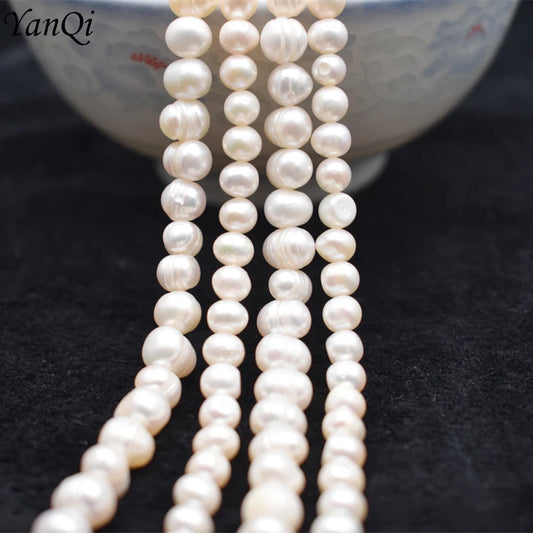 5-6/7-8mm White Freshwater Pearl Baroque Natural Stone Beads Bracelet Jewelry DIY Strand 14" Wholesale Lots Bulk Pearl