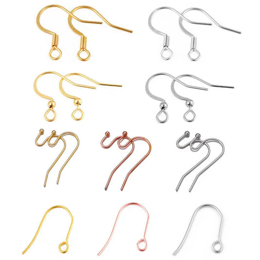 50-100pcs/lot Stainless Steel Earring Hooks Findings Earrings Clasps Ear WireEar Fittings For DIY Jewelry Making Accessories
