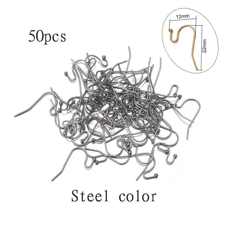 50-100pcs/lot Stainless Steel Earring Hooks Findings Earrings Clasps Ear WireEar Fittings For DIY Jewelry Making Accessories