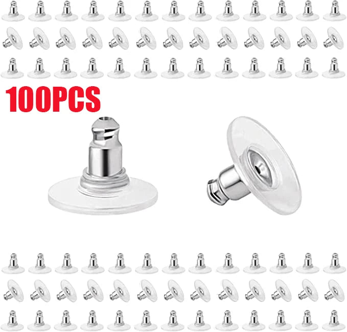 500pcs Ear Plug Box Clear Silicone Rubber Alloy Earring Clasp Earrings Accessories Kit DIY Jewelry Making Ears Hook Findings