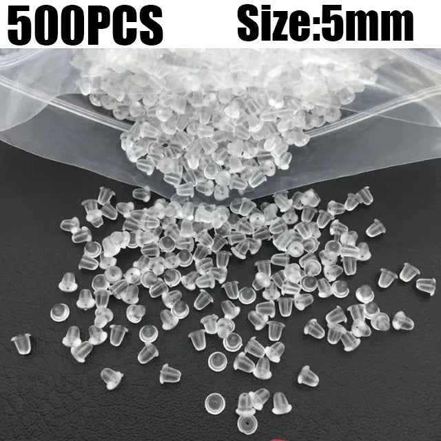 500pcs Ear Plug Box Clear Silicone Rubber Alloy Earring Clasp Earrings Accessories Kit DIY Jewelry Making Ears Hook Findings