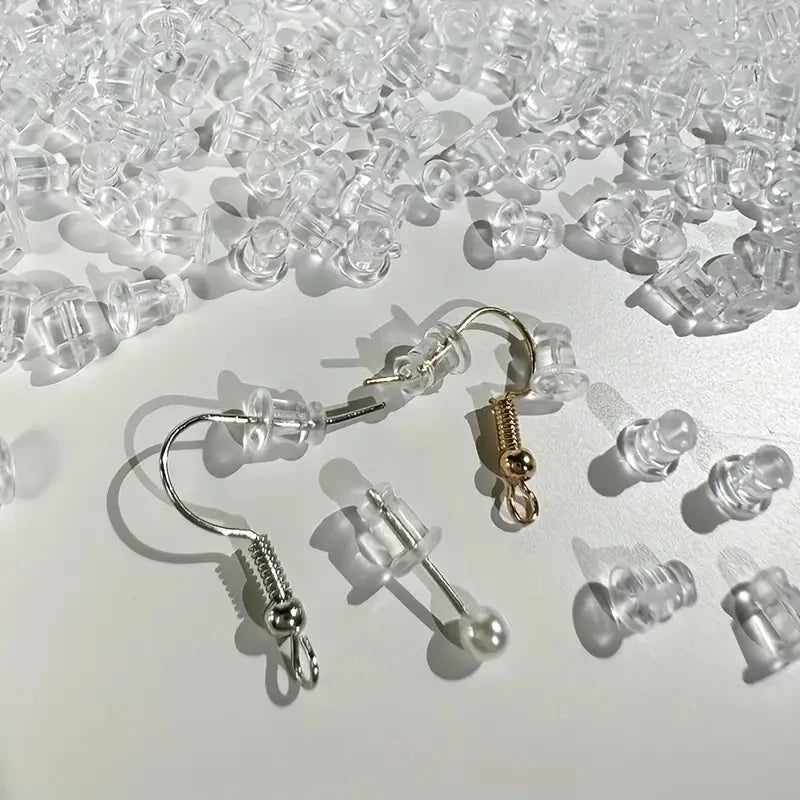 500pcs Ear Plug Box Clear Silicone Rubber Alloy Earring Clasp Earrings Accessories Kit DIY Jewelry Making Ears Hook Findings