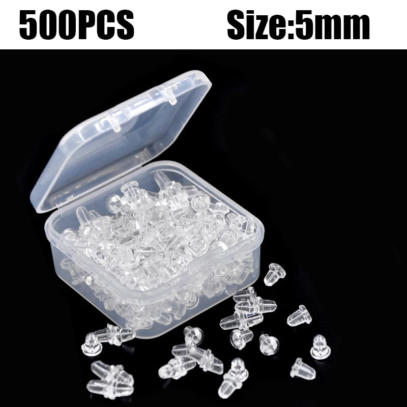 500pcs Ear Plug Box Clear Silicone Rubber Alloy Earring Clasp Earrings Accessories Kit DIY Jewelry Making Ears Hook Findings