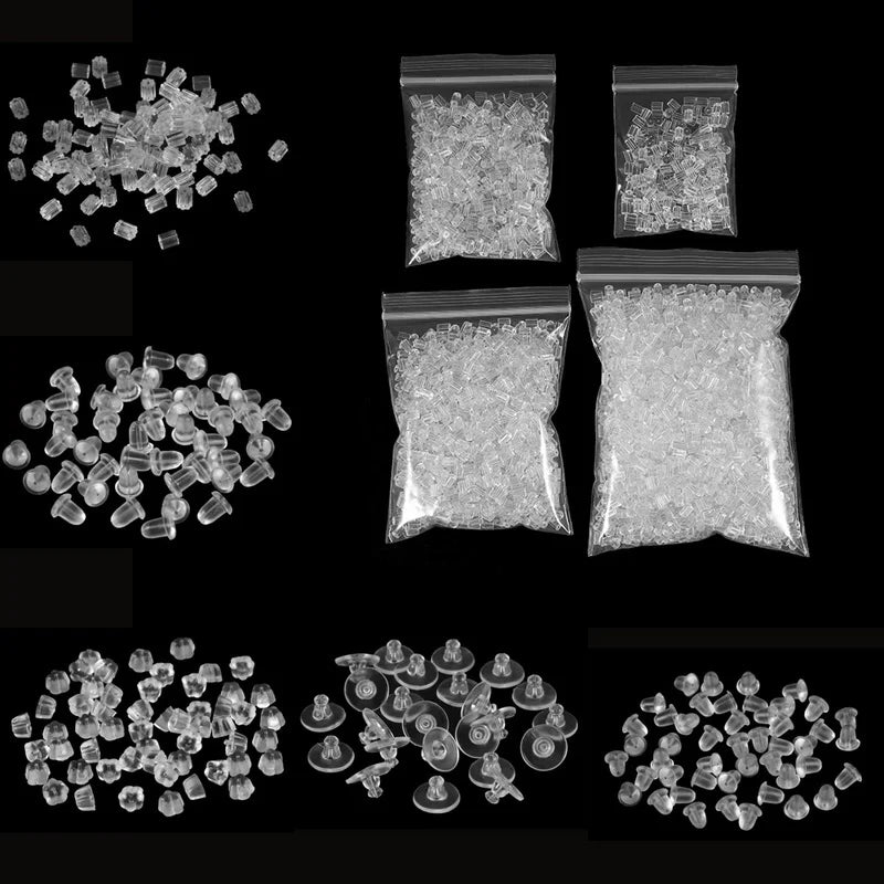 500pcs Ear Plug Box Clear Silicone Rubber Alloy Earring Clasp Earrings Accessories Kit DIY Jewelry Making Ears Hook Findings