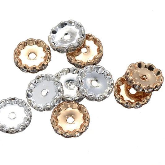 50PCS 15mm Cz Rhinestone Small Hole Round Spacers For Handmade Beading Jewelry Making