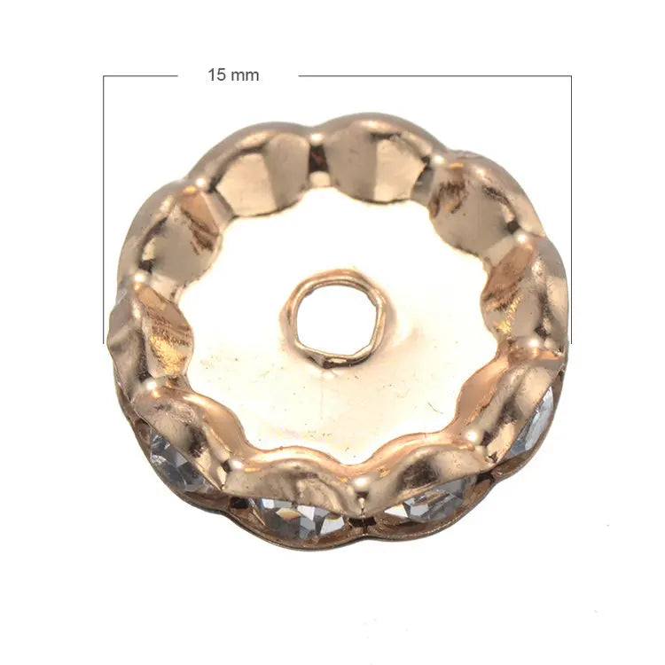 50PCS 15mm Cz Rhinestone Small Hole Round Spacers For Handmade Beading Jewelry Making