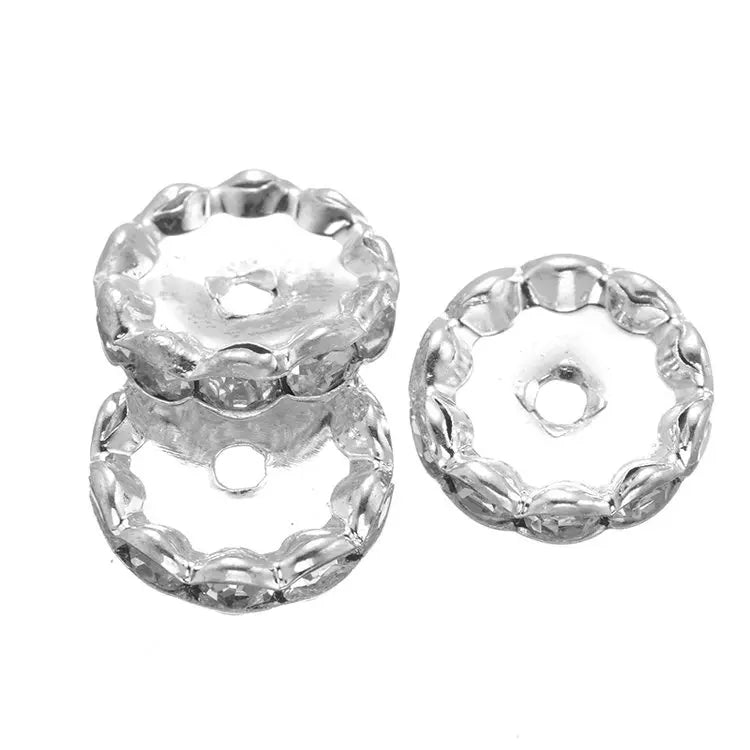 50PCS 15mm Cz Rhinestone Small Hole Round Spacers For Handmade Beading Jewelry Making