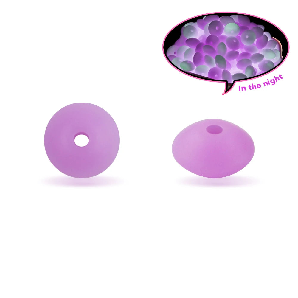 50Pcs 12MM Luminous Silicone Lentil Beads Glow In The Dark Loose Spacer Bead DIY Bracelet Necklace For Jewelry Making