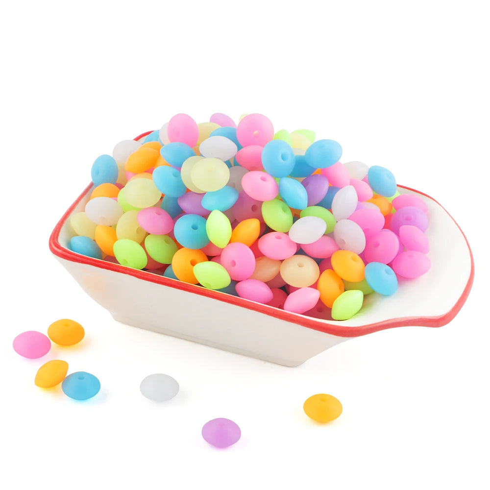 50Pcs 12MM Luminous Silicone Lentil Beads Glow In The Dark Loose Spacer Bead DIY Bracelet Necklace For Jewelry Making