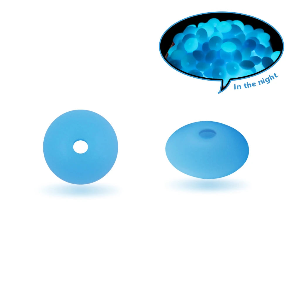50Pcs 12MM Luminous Silicone Lentil Beads Glow In The Dark Loose Spacer Bead DIY Bracelet Necklace For Jewelry Making
