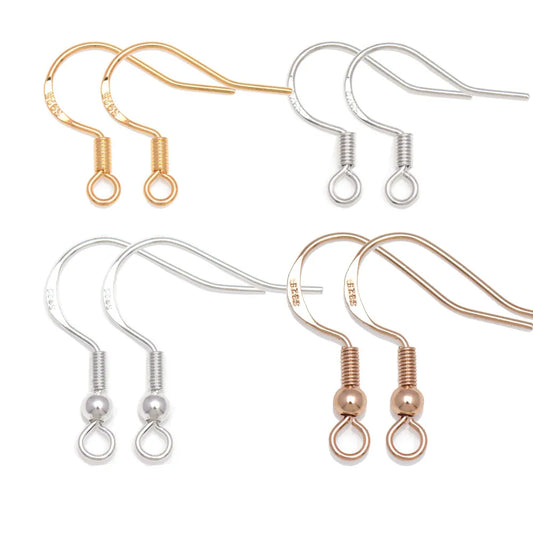 50pcs 925 Silver Plated Earring Hooks, Hypoallergenic Fish Hook DIY Earring Findings Jewelry Making Supplies