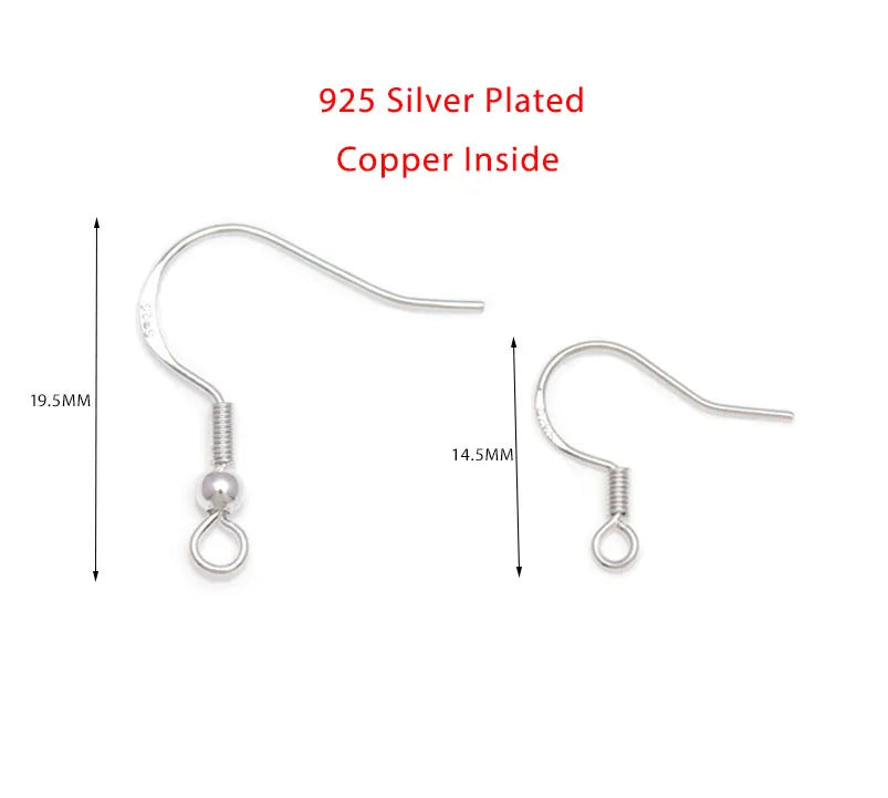 50pcs 925 Silver Plated Earring Hooks, Hypoallergenic Fish Hook DIY Earring Findings Jewelry Making Supplies