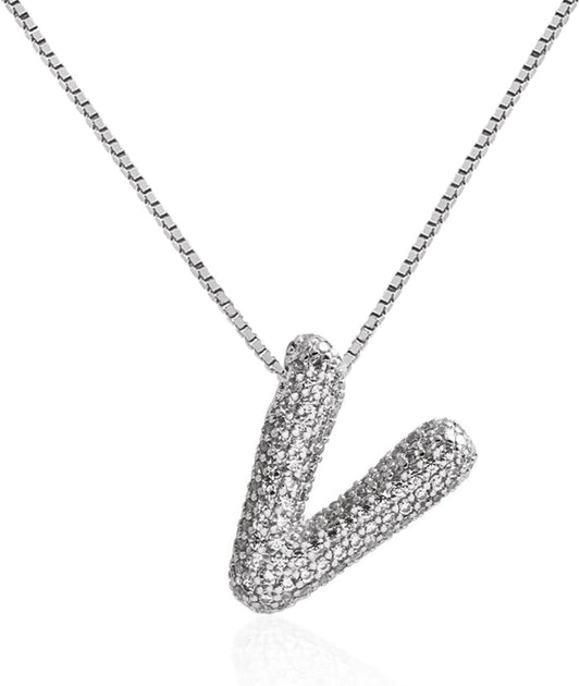 Bubble Letter Necklace Balloon Initial Necklaces for Women Dainty Alphabet Pendant 14K Gold Plated Puffy Name Personalized Jewelry