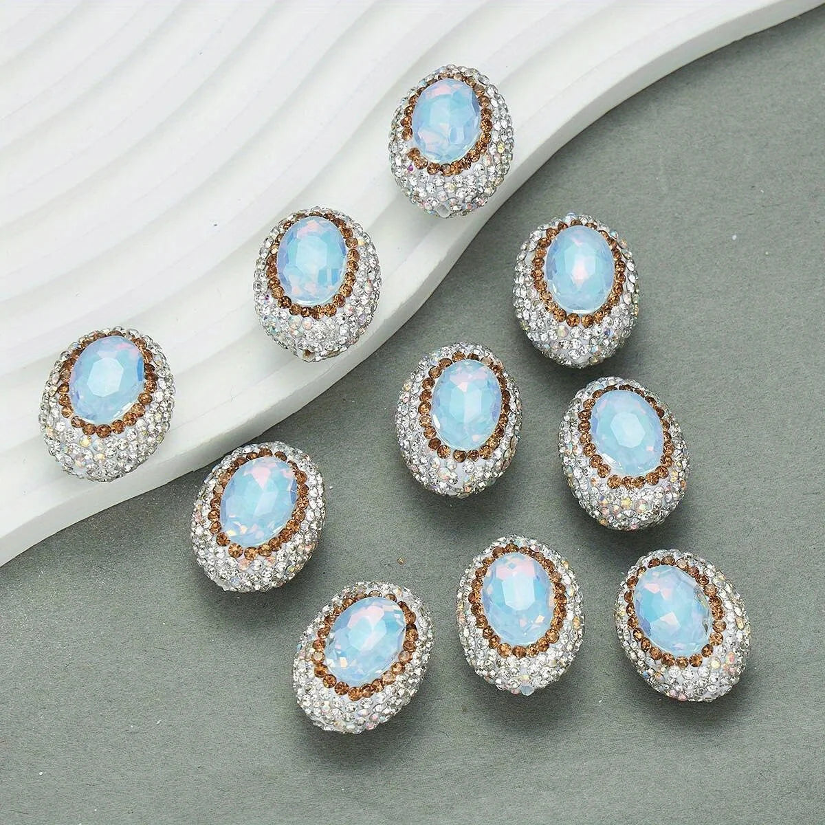 20pcs Oval Glass Rhinestonecrystal Opal Beads Polymer Clay Beads,for Jewelry Making DIY Phone Chain Bead Pen Decorate Accessories